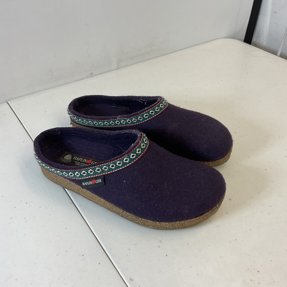 Haflinger Slippers Mules Women 40 EU/8.5 US Grizzly Clogs Purple Felt Wool Flats